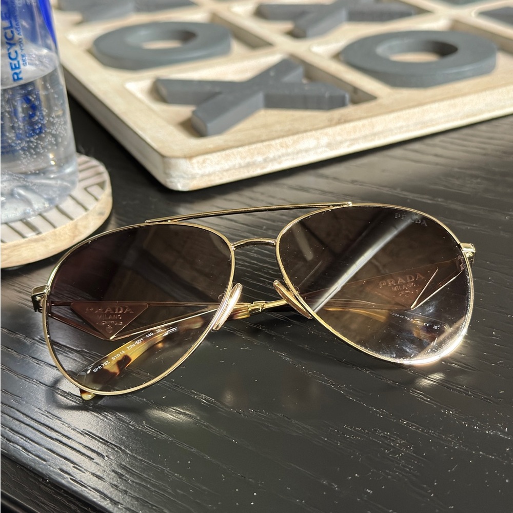 Prada Gold Frame Brown Gradient Aviator Sunglasses